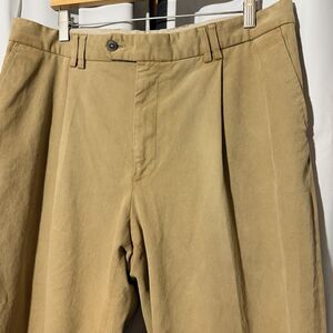 Barbour Mens Olive Green Pleated moleskin Trousers Cuffed Made in Portugal 36x30